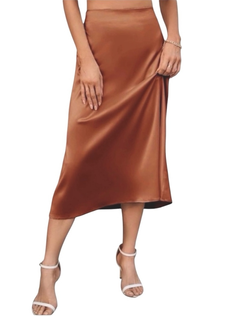 RACHEL ZOE Satin Midi Slip Skirt - Brown